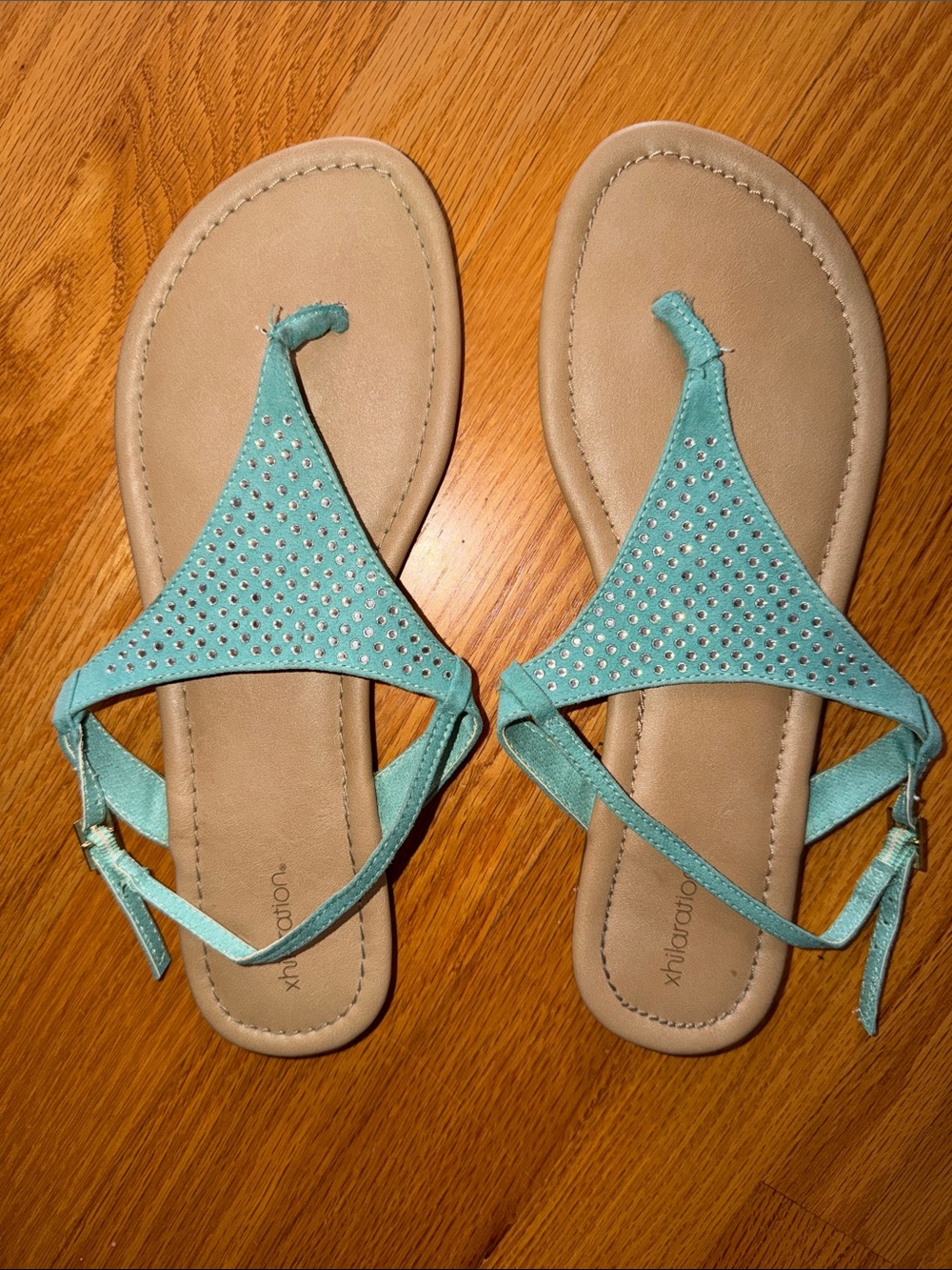 Xhilaration Turquoise Rhinestone T-Strap Sandals